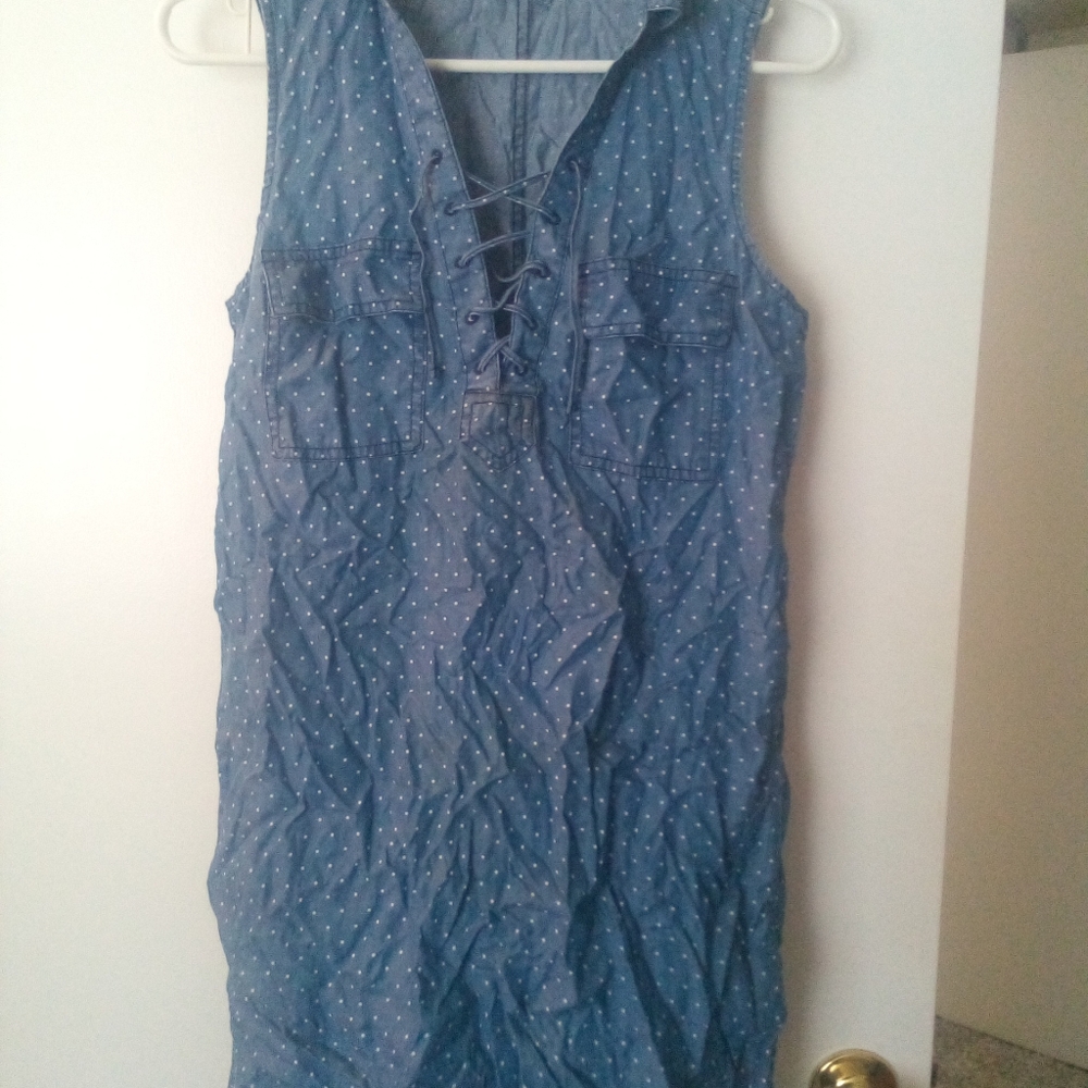 Women's lace up front denim mini dress